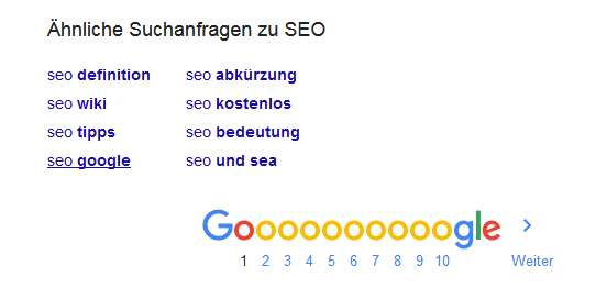 Ähnliche Suchanfragen auf Google zu SEO Keyword